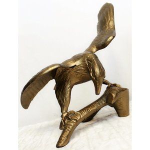 Vintage Flying Brass Eagle Bird On Branch Spread Wings 11.2" Sculpture Statue